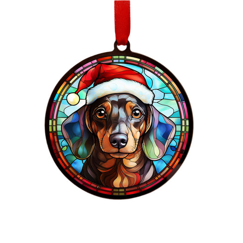 Dachshund Dapple in Santa Hat Suncatcher Decoration